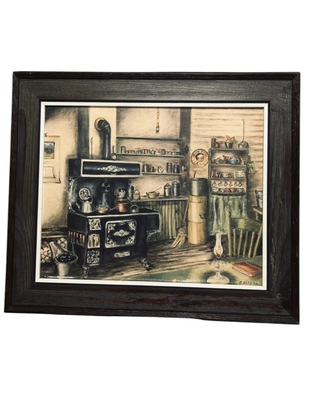 Vintage Eleanor Oltean Homestead Kitchen Oil Painting